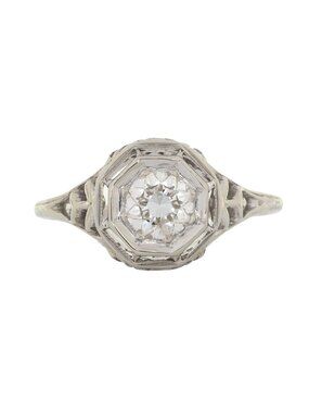 Estate 18K White Gold Solitaire Natural Diamond Ring – Timeless Elegance